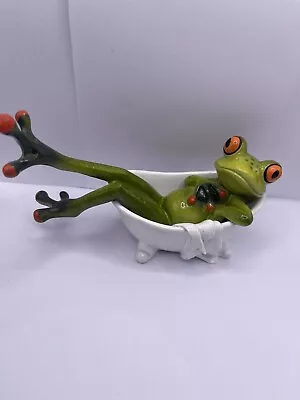Buy Comical Ceramic Frog In The Bath Statue- Bathroom Ornament • 9.99£