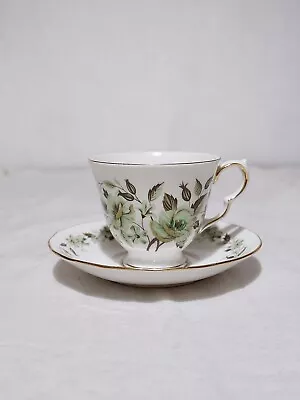 Buy Colclough Bone China England Cup And Saucer Green Flowers Gold Trim Brown Leaves • 8.88£