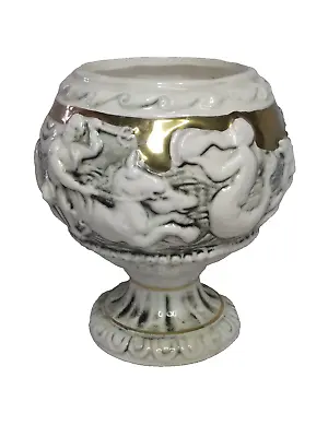 Buy Lefton Vase Planter #780 Grecian Venetian White & Black W/ Gold Accents 4  • 9.60£