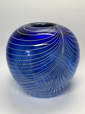 Buy Cobalt Blue Glass Vase White Lines By Algimantas Zilys (1936-2009) Lithuania • 45£