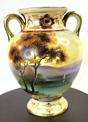 Buy Stunning 7  Antique Morimura Noritake Lake Scene Vase Handled Hand Painted Gold • 83.92£