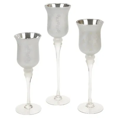 Buy 3 Tall Large Xmas Tea Light Pillar Candle Holder Glass Hurricane Wedding Table • 17.99£