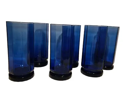 Buy  Anchor Hocking Essex Cobalt Blue 10 Panel 16 Oz Tall Tumblers Set Of  6 Preown • 46.50£