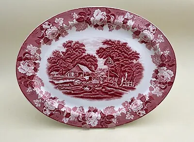 Buy Antique Enoch Woods Ware Pink/Red English Scenery 14  Platter • 21.61£