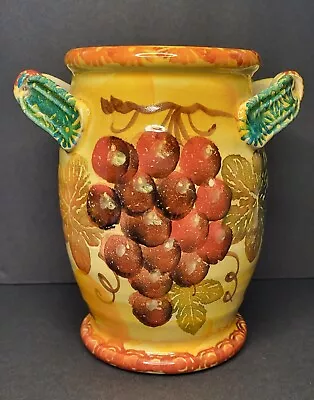 Buy Italica ARS Pottery Grapes Leaves Vase Jar Handles Hand Painted Italy Rare Decor • 31.27£