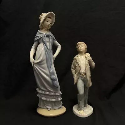 Buy Lladro Nao Porcelain Figurines Set X2 Lady With Shawl 290 Boy Sack RMF05-SJT • 10.50£
