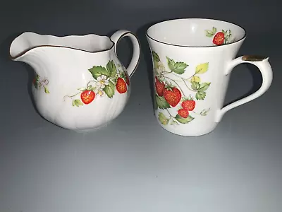 Buy Queens China: Virginia Strawberry  Milk/Cream Jug  And Coffee Cup: Gold Trim • 6.99£