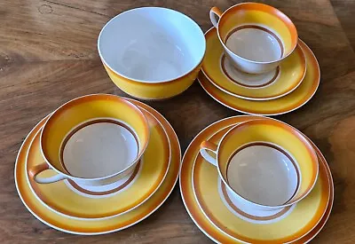 Buy Gray's Pottery Art Deco Banded  3 X Tea Trio Plus Sugar Bowl Pattern 9180 1930 • 100£