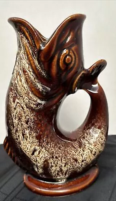 Buy Fosters Studio Cornwall Pottery Brown Honeycomb Gurgle Fish Jug • 19.99£