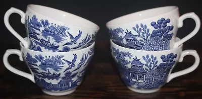 Buy 4 Vintage Churchill Willow Pattern Blue And White Cup • 9.99£