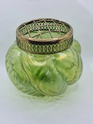 Buy Art Nouveau Loetz  Kralik Pallme Konig Green Iridescent Glass Flower Frog Vase • 95£
