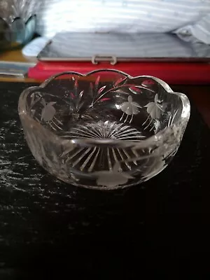 Buy Lovely Cut Glass Dish Floral Design • 5.30£