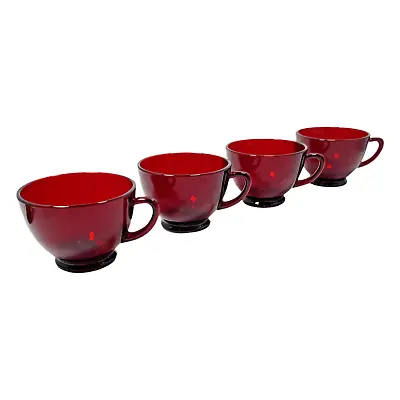 Buy Vintage Anchor Hocking Royal Ruby Red Glass Tea Punch Glasses Set Of 4 • 11.38£