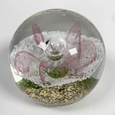 Buy Vintage Murano Style Art Glass Large Paperweight Green Pink White Bubbles 7.5 Cm • 11.50£