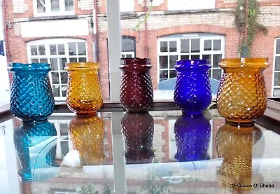 Buy Victorian Fairy Lights Glass Tea Lights Harlequin Set Of 5 Antique Turquoise~ • 275£