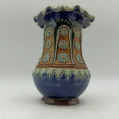 Buy Antique Early Doulton Lambeth Small Vase Blue Glaze Floral 11.5cm AF • 45£
