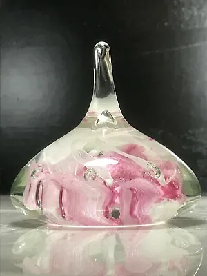 Buy Langham Style Abstract Pink & White Ribbon Swirl Teardrop Art Glass Paperweight • 12.99£