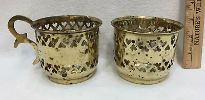 Buy Candle Holders Brass Cut Out Cups Handle Votive Tea Light Glass Insert Vtg Lot 2 • 14.24£
