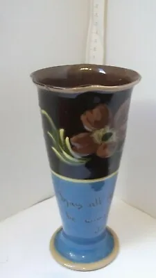 Buy  EXETER ART POTTERY  VASE Barbotine  Flowers On Black Band W Motto 19 Cm A/f • 10£