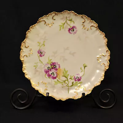 Buy Limoges AKCD Dinner Plate Purple Pansies Gold Klingenberger & Dwenger 1900-1910 • 99.87£