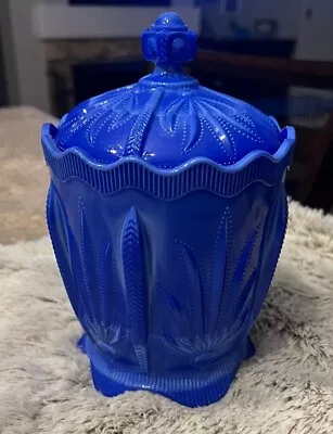 Buy Fenton Cactus Pattern 100th Anniv Periwinkle Blue Glass FFOGKC Bisquit Jar 2005 • 118.59£