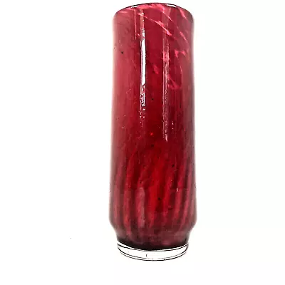 Buy VTG Cased Cranberry Red Art Glass Vase 15cm Tall White Marble Scandi Hygge MCM • 17£