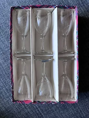 Buy 6 Vintage Etched Leaf Pattern Glass ? Unused Sherry Glasses • 9.95£