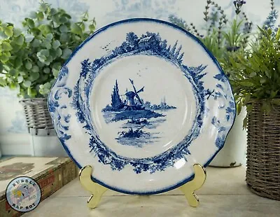 Buy Antique Victorian Plate Doulton Burslem Norfolk Blue White Windmill Design • 30£