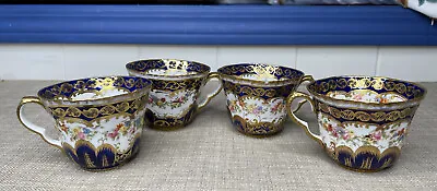 Buy Vintage Crown Staffordshire Set Of 4 Teacups Blue Royal Gold Floral Pattern • 37.79£