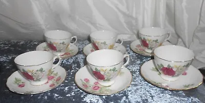 Buy Teaset 6 Vintage Royal Malvern Bone China Tea Cups Royal Vale Saucers Vgc Roses • 10£