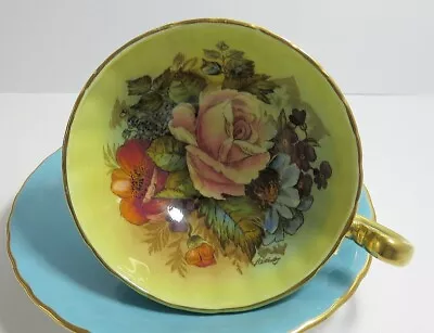 Buy Gorgeous  Aynsley Bone China Cabbage Rose Cup & Saucer Signed J.a Bailey #1 • 74£