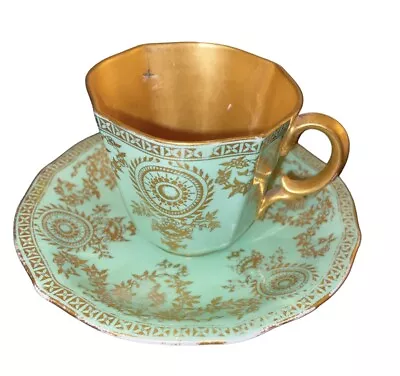 Buy Antique Green Royal Crown Derby Hand Painted 24k Gold Demitasse Cup Saucer READ • 93.41£