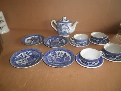 Buy Wonderful Old Original Porcelain  13 Pc Blue Willow  Childrens Tea Set C. 1950's • 8£