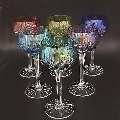 Buy Cut To Clear Set Of 6 Crystal Coloured Hock/Wine Glasses. 250ml • 339.99£