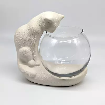 Buy Haegar Pottery Cat Looking In Fish Bowl Vase Ceramic Textured Ivory 335-97 VTG • 38.20£