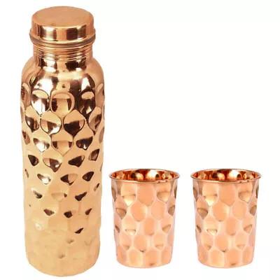 Buy Handmade Water Bottle With Glass Pure Copper Vessel For Ayurveda Health Benefits • 32.20£