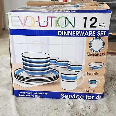 Buy Evolution 12 Piece Dinnerware Set Blue & White  • 28.44£