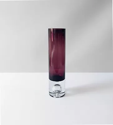 Buy Vintage Deep Purple Amethyst Bubble Base Cylindrical Glass Vase. Thick Cut Glass • 40£