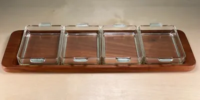 Buy Vintage Danish Teak Serving Tray With Glass Dishes By ESA • 119.15£