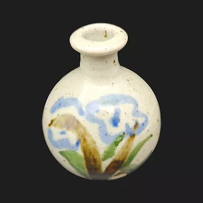 Buy Hand Painted Stoneware Pottery Bud Vase - 5  Small Gray Blue Floral Flower Japan • 12.46£