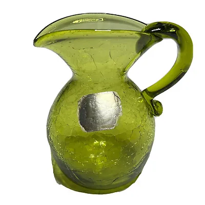 Buy Hand Blown Jamestown Virginia Green Crackle Glass Vase MCM 5” Vintage • 14.14£