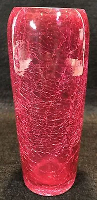 Buy Hand Blown Fuchsia Crackle Glass Cylinder Vase 7.25” Tall • 31.03£