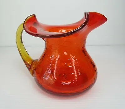 Buy Hand Blown Crackle Glass Vase, Flared Edges ~ Brilliant Colors ~ 4 1/2  Tall • 9.40£