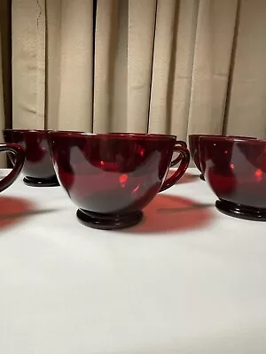 Buy Anchor Hocking? Set 7 Vintage Royal Ruby Red Punch Cup Glassware Glass Drinkware • 19.26£