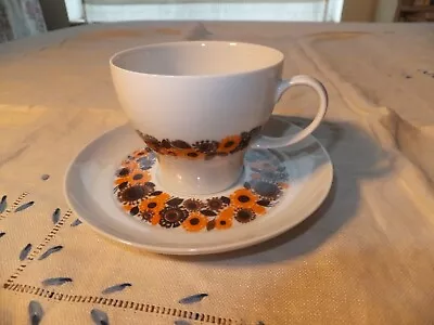 Buy Mid Century Thomas Germany Porcelain Tea Coffee Cup Saucer  White Orange Flowers • 13.26£