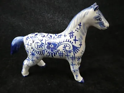 Buy ANTIQUE Poss 18th C. DELFT Blue And White Faience Tin Glaze Horse • 75£