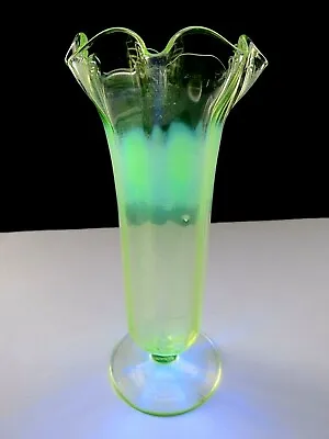 Buy James Powell / Whitefriars Uranium Straw Opaline Vaseline Glass Vase C1900 • 45£