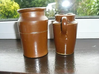 Buy Antique Brown Salt Glazed Stoneware Jar & Cream Jug - Size 11.8 X 8 & 10 X 8.5cm • 14£