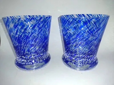 Buy 2 Cobalt Blue Crystal Block Speckled Swirl Old Fashioned Rock Glasses Heavy  • 24£