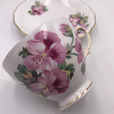 Buy Royal Vale Bone China Teacup & Saucer Pink Floral Hibiscus E5 B8 Vintage • 16.12£